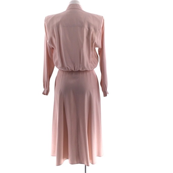 Vintage Liz Claiborne 100% Silk Pink Button Down Long Sleeve Shirt Dress - Picture 5 of 16